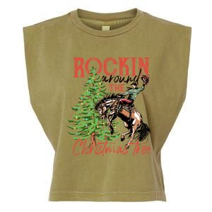 Funny Cowboy Horsing Rocking Around Christmas Tree Western Garment-Dyed Women's Muscle Tee