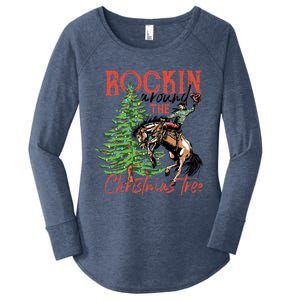 Funny Cowboy Horsing Rocking Around Christmas Tree Western Women's Perfect Tri Tunic Long Sleeve Shirt