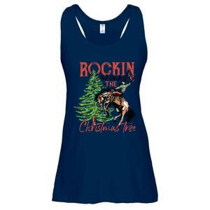 Funny Cowboy Horsing Rocking Around Christmas Tree Western Ladies Essential Flowy Tank