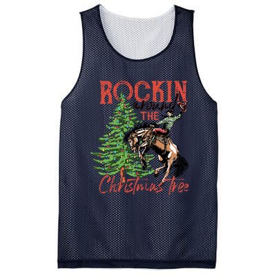 Funny Cowboy Horsing Rocking Around Christmas Tree Western Mesh Reversible Basketball Jersey Tank