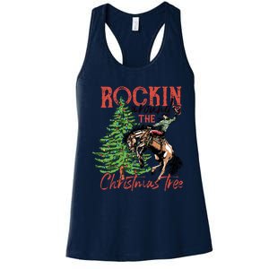 Funny Cowboy Horsing Rocking Around Christmas Tree Western Women's Racerback Tank