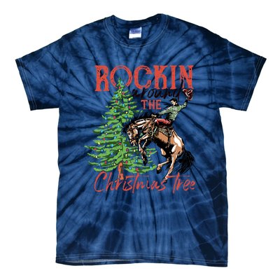 Funny Cowboy Horsing Rocking Around Christmas Tree Western Tie-Dye T-Shirt