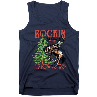 Funny Cowboy Horsing Rocking Around Christmas Tree Western Tank Top