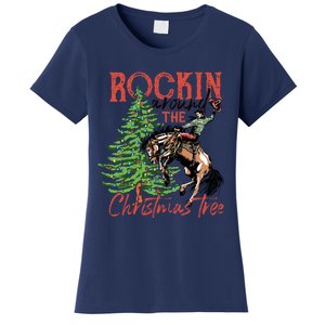 Funny Cowboy Horsing Rocking Around Christmas Tree Western Women's T-Shirt