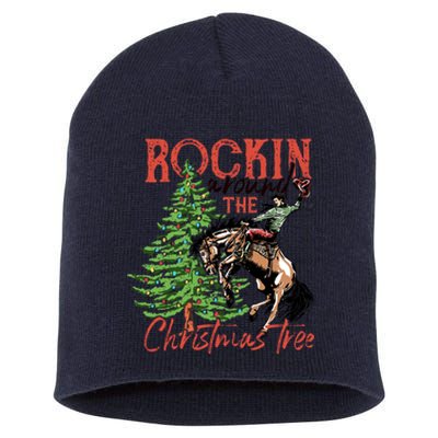 Funny Cowboy Horsing Rocking Around Christmas Tree Western Short Acrylic Beanie