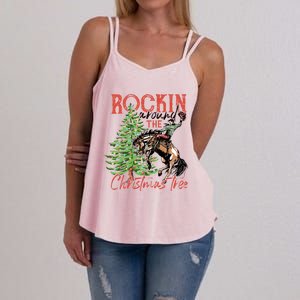 Funny Cowboy Horsing Rocking Around Christmas Tree Western Women's Strappy Tank