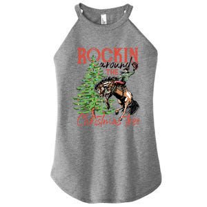 Funny Cowboy Horsing Rocking Around Christmas Tree Western Women's Perfect Tri Rocker Tank