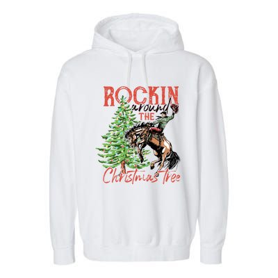 Funny Cowboy Horsing Rocking Around Christmas Tree Western Garment-Dyed Fleece Hoodie