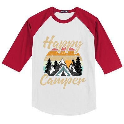 Funny Camping Hiking Lover Present Happy Camper Gift Funny Gift Kids Colorblock Raglan Jersey