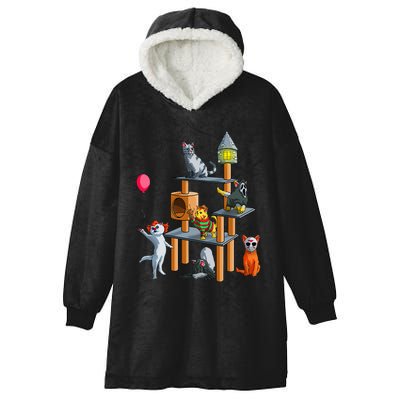 Funny Cat Horror Movies Cute Halloween For Cat Kitty Lovers Hooded Wearable Blanket