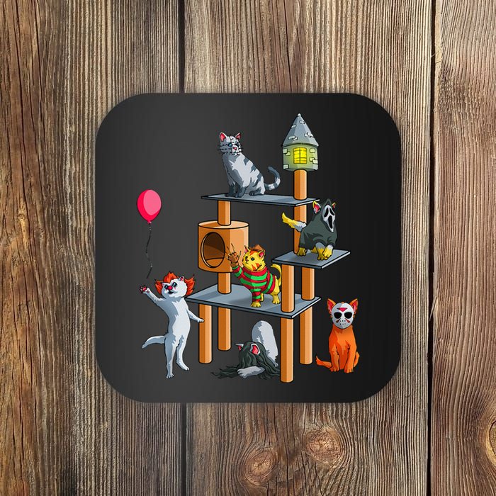 Funny Cat Horror Movies Cute Halloween For Cat Kitty Lovers Coaster