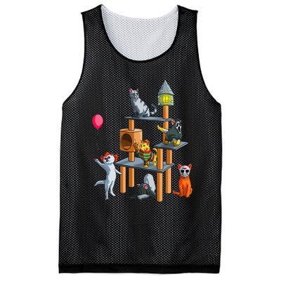 Funny Cat Horror Movies Cute Halloween For Cat Kitty Lovers Mesh Reversible Basketball Jersey Tank