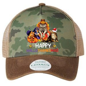 Funny Cat Happy Hallothanksmas Halloween Christmas Legacy Tie Dye Trucker Hat