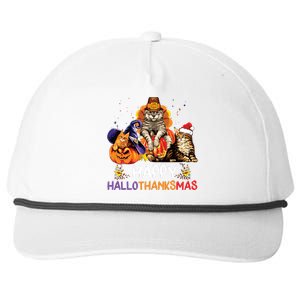 Funny Cat Happy Hallothanksmas Halloween Christmas Snapback Five-Panel Rope Hat