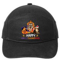 Funny Cat Happy Hallothanksmas Halloween Christmas 7-Panel Snapback Hat