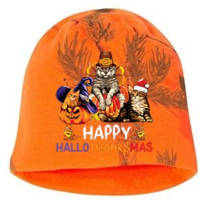 Funny Cat Happy Hallothanksmas Halloween Christmas Kati - Camo Knit Beanie