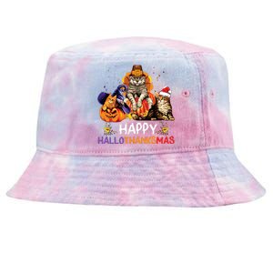 Funny Cat Happy Hallothanksmas Halloween Christmas Tie-Dyed Bucket Hat