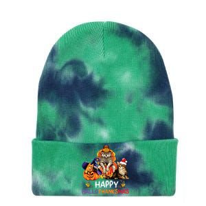 Funny Cat Happy Hallothanksmas Halloween Christmas Tie Dye 12in Knit Beanie