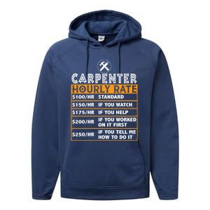 Funny Carpenter Hourly Rate Labor Price Chart Cute Gift Performance Fleece Hoodie