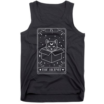 Funny Cat Hermit Tarot Card Witch Astrology Occult Halloween Tank Top