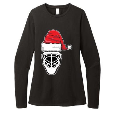 Funny Christmas Hockey Goalie Mask Santa Hat Xmas Gift Womens CVC Long Sleeve Shirt