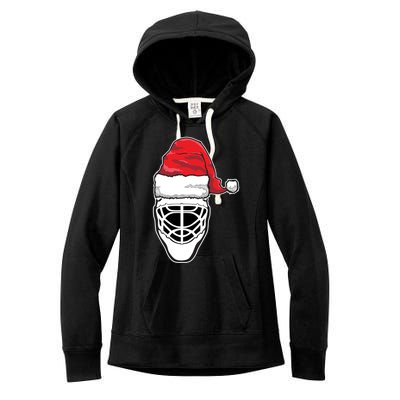 Funny Christmas Hockey Goalie Mask Santa Hat Xmas Gift Women's Fleece Hoodie