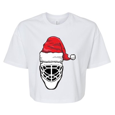 Funny Christmas Hockey Goalie Mask Santa Hat Xmas Gift Bella+Canvas Jersey Crop Tee