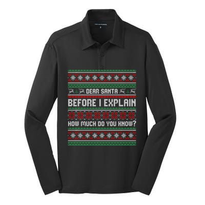 Funny Christmas Holiday Adults Dear Santa I Can Explain Gift Silk Touch Performance Long Sleeve Polo