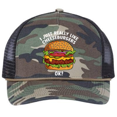 Funny Cheeseburger Hamburger Art Food Burger Lover Retro Rope Trucker Hat Cap