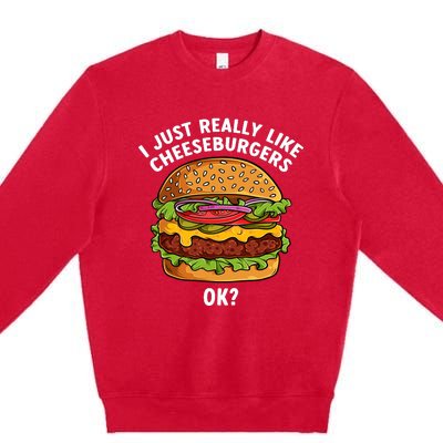 Funny Cheeseburger Hamburger Art Food Burger Lover Premium Crewneck Sweatshirt