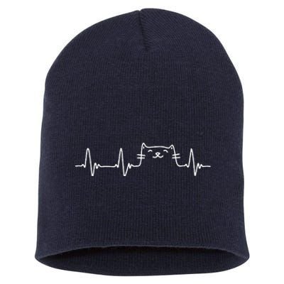 Funny Cat Heartbeat Cat Lover Womens Cat Short Acrylic Beanie