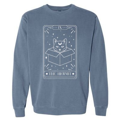 Funny Cat Hermit Tarot Card Witch Astrology Occult Halloween Garment-Dyed Sweatshirt