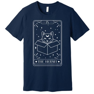 Funny Cat Hermit Tarot Card Witch Astrology Occult Halloween Premium T-Shirt