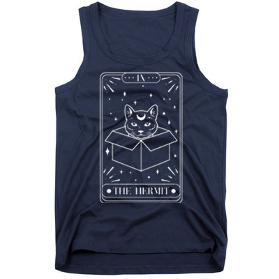 Funny Cat Hermit Tarot Card Witch Astrology Occult Halloween Tank Top