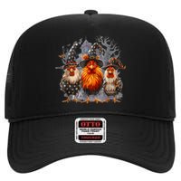 Funny Chicken Halloween Costume Spooky Season Chickens Witch High Crown Mesh Back Trucker Hat