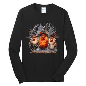 Funny Chicken Halloween Costume Spooky Season Chickens Witch Tall Long Sleeve T-Shirt