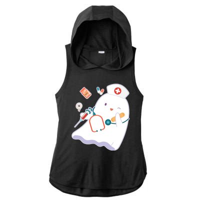 Funny Cute Halloween Nurse Ghost Ladies PosiCharge Tri-Blend Wicking Draft Hoodie Tank