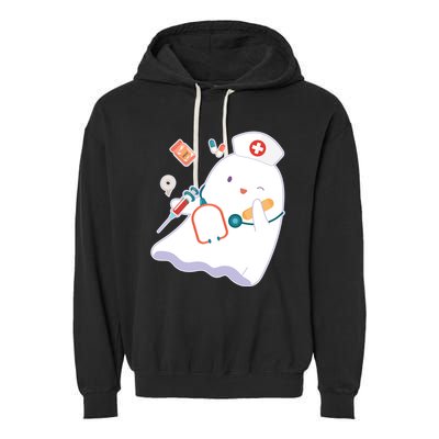 Funny Cute Halloween Nurse Ghost Garment-Dyed Fleece Hoodie