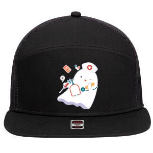 Funny Cute Halloween Nurse Ghost 7 Panel Mesh Trucker Snapback Hat