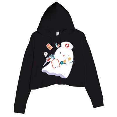 Funny Cute Halloween Nurse Ghost Crop Fleece Hoodie