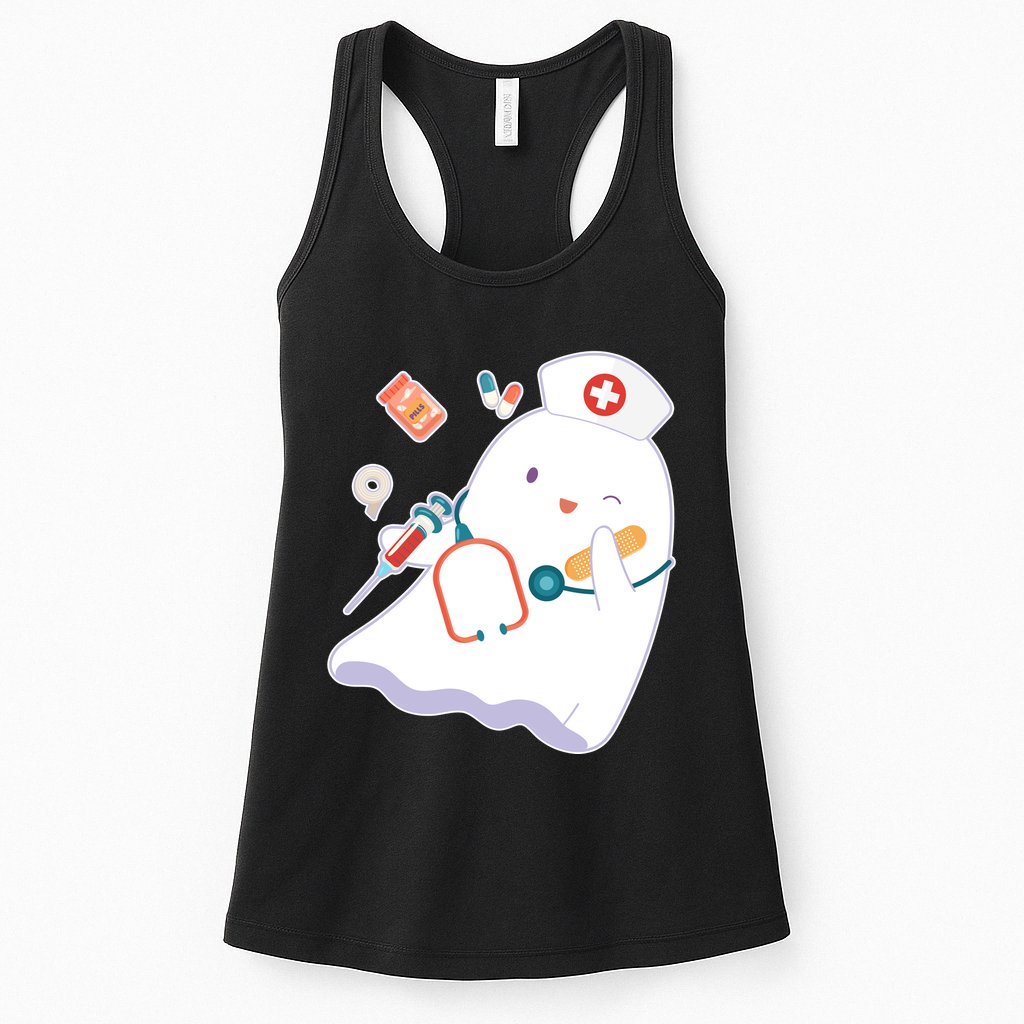 Funny Cute Halloween Nurse Ghost Womens Tank Top