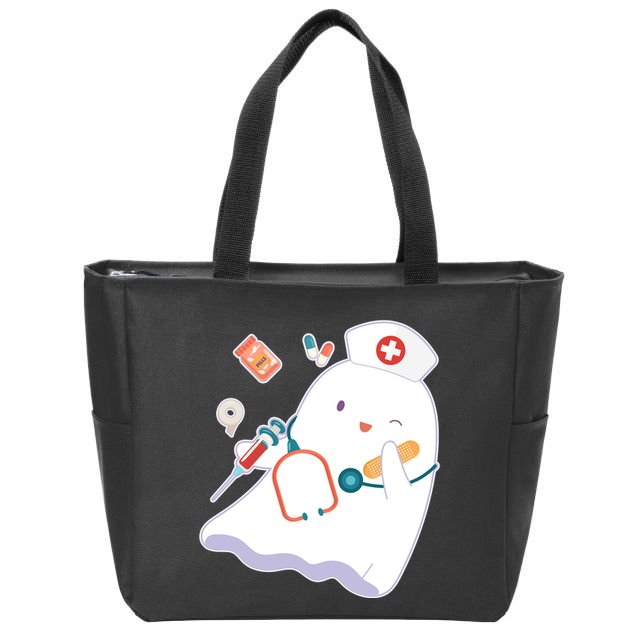 Funny Cute Halloween Nurse Ghost Zip Tote Bag