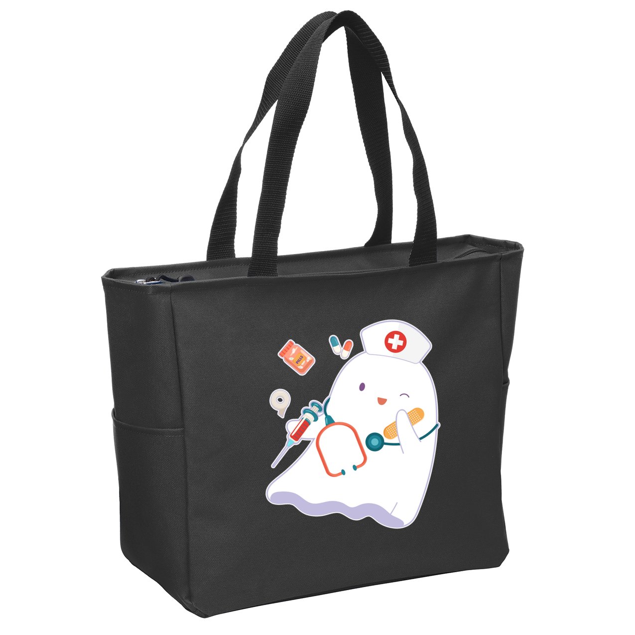 Funny Cute Halloween Nurse Ghost Zip Tote Bag