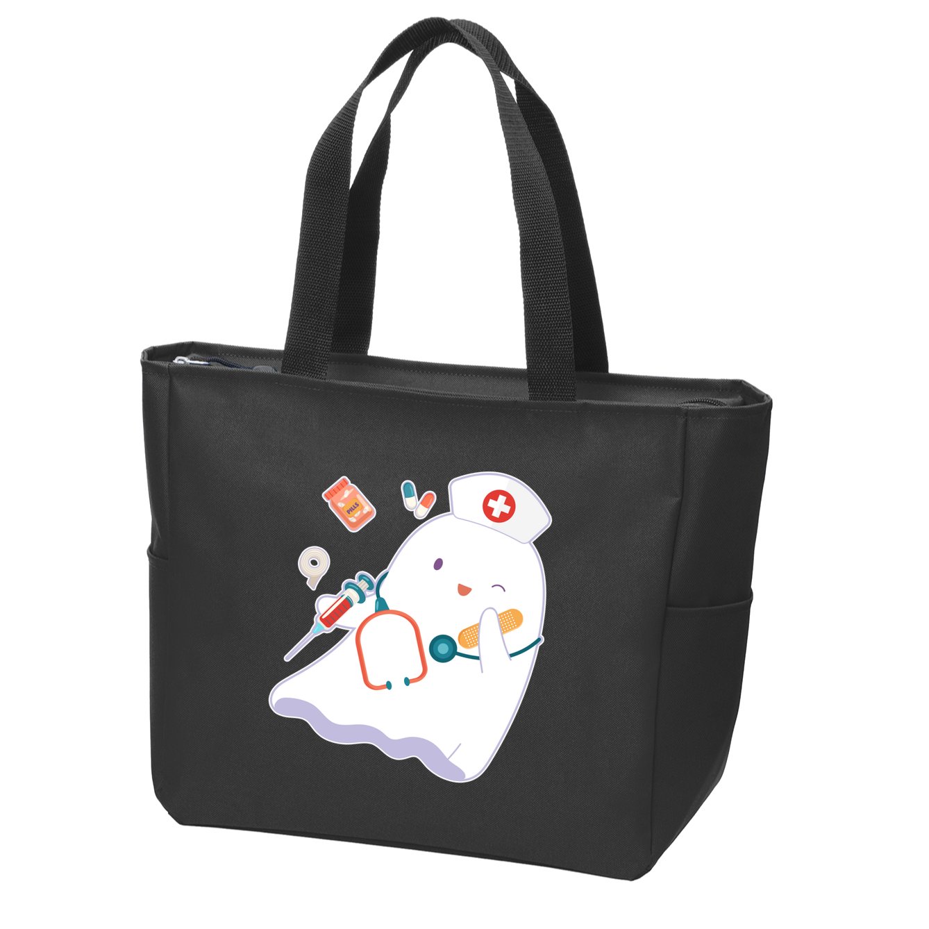 Funny Cute Halloween Nurse Ghost Zip Tote Bag