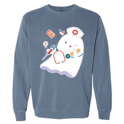 Funny Cute Halloween Nurse Ghost Garment-Dyed Sweatshirt