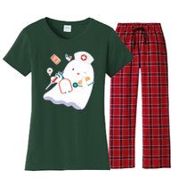 Funny Cute Halloween Nurse Ghost Women's Flannel Pajama Set