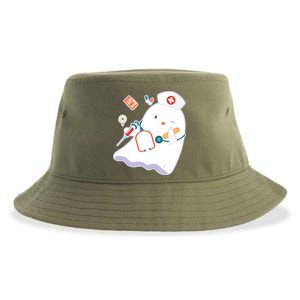 Funny Cute Halloween Nurse Ghost Sustainable Bucket Hat