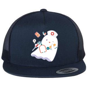 Funny Cute Halloween Nurse Ghost Flat Bill Trucker Hat