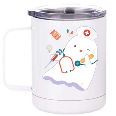 Funny Cute Halloween Nurse Ghost 12 oz Stainless Steel Tumbler Cup