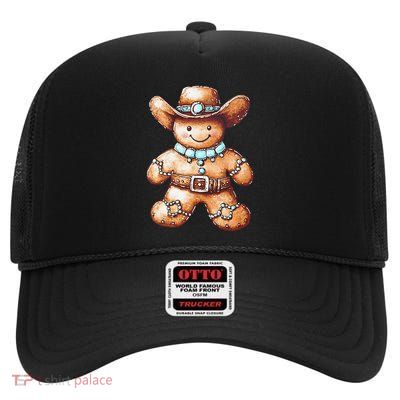 Funny Cowboy Howdy Gingerbread Christmas Holiday High Crown Mesh Back Trucker Hat